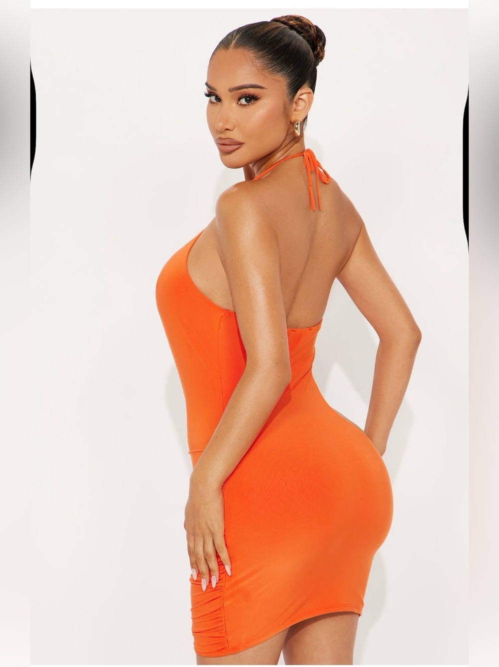 Fashion Nova Orange Halter Backless Bodycon Dress